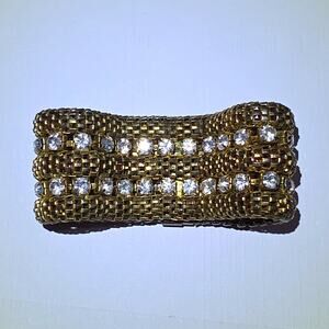 Vintage Gold Tone Box Chain Bracelet Clear Simulated Rhinestones Magnetic Clasp